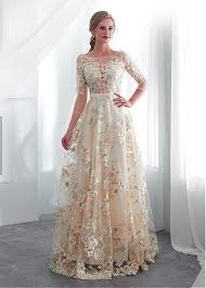 Lace Bateau 3 4 Sleeves Color Floral A Line By Prettylady On Zibbet Boho Evening Dresses Wedding Dress Belt Aline Wedding Dress