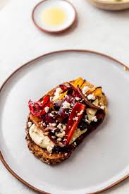 Roasted Vegetable And Hummus Tartines Diala S Kitchen Recipe Food Tartine Recipe Bistro Food