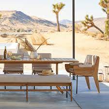 Browse through various outdoor dining set benches and find pieces that suit your needs at a great value. Kinney Teak Outdoor Dining Table Bench Chair And Armchair Crate And Barrel