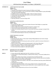 This professional's job duties include: Client Finance Resume Samples Velvet Jobs
