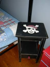 Pirate Skull Table Nightstand Painted Black And Sanded With A Skull Sanded To Look Pottery Barn Ish Pirate Room Pirate Kids Room Kids Room