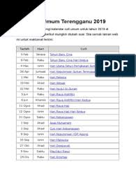 Klik pada gambar jadual kalender untuk paparan lebih besar dan jelas. Cuti Umum Terengganu 2019