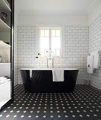 One of the benefits of black and white is that it brings a touch of abstract beauty to any style that you choose for the home office. Classic Black White Bath With Winckelmans Tiles Viktorianisch Badezimmer Adelaide Von Herbeau Winckelmans Tiles Line Art Vanities Houzz
