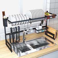 The drain board is removable for water collection and is easy to take out. 2 Layer Dish Drying Rack Dish Drying Rack Above The 304 Stainless Steel Sink Kitchen Utensils Storage Drain Rack Space Saving Tableware Storage Box 25 5 31 Dish Rack Drying Modern Kitchen Cabinets Kitchen Utensil Storage