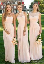 Women Bridesmaid Dress 2021 Light Pink A Line Lace Illusion Neckline Sleeveless Long Maid Honor Special Occasion Dresses For Wedding Cheap Plus Size Bridesmaid Pink Bridesmaid Dresses Long Cheap Bridesmaid