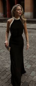 Alison Pearl Embellished Halter Gown Long Black Dress Fashion Backless Gown