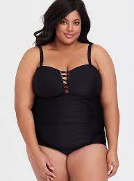 Black Lattice Ruched Wireless One Piece Swimsuit Swimsuits One Piece One Piece Swimsuit