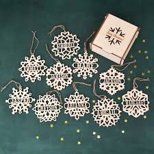 Set Of Personalized Wooden Snowflake Ornaments Wood Etsy In 2021 Wood Christmas Decorations Wooden Snowflakes Handmade Christmas Ornaments
