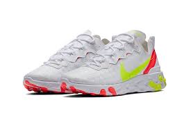 The Nike React Element 55 S Checkerboard Upper Is Done In Crisp White Nike Nike Shoes For Sale Running Shoes For Men