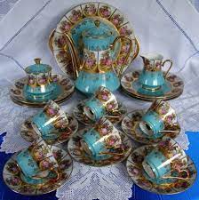 Extremely Rare Antique Fragonard Karlsbad Love Story Cabinet Tea Coffee Set 24 Carat Gold Courting Couples 22 Pieces Antique Tea Tea Party Old Pottery