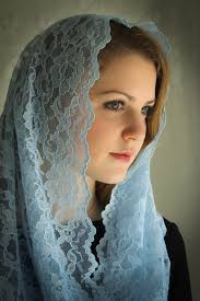 Evintage Veils: Marian Light Blue Soft Lace Infinity Chapel Veil Mantilla  SOFT!!!