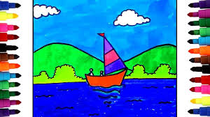 How To Draw Nature For Kids Learning Simple Scenery Drawing With Colors For Children Nature Kids Easy Scenery Drawing Nature Drawing