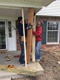 One way to upgrade the look of your porch is to wrap your ordinary porch posts with cedar cladding. Casa Williams Updating Our Front Porch With 6 X6 Rough Cedar Posts