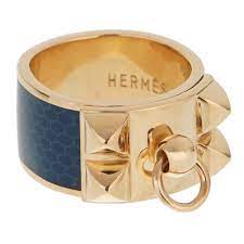 Hermes Collier De Chien Gold Blue Enamel Ring Hermes Ring Enamel Ring Pink Diamond Band