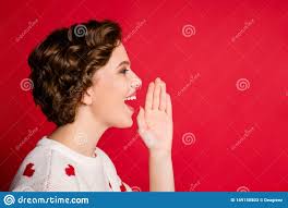 Profilseitenfoto Von Verrückten Erstaunlichen Fröhlichen Frauen Halten Hand  Lippen Mund-Shout Teilen Private Promo-Neuheit Genieß Stockbild - Bild von  mode, vertraulich: 169158803