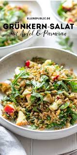 Grunkern Salat Mit Apfel Parmesan In 2020 Salat Mit Salat Getreidesalat