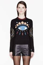 Black And Gold Sweater Women S Kenzo Black Gold Big Eye Embroidered Sweater Shopstyle Crewnecks Scoopnecks Embroidered Sweater Sweaters Cropped Knit Sweater