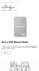 The nordstrom credit card offers a variety of rewards and special benefits to nordstrom nordstrom credit card pros. You Could Get A 40 Bonus Note And 3 Points Per Dollar Nordstrom Email Archive
