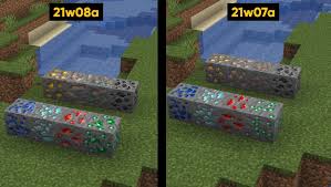 Old ore textures on the left and new or textures on the right. New Texture Ore Snapshot 21w08a Minecraft