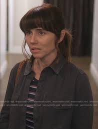 WornOnTV: Judy's navy stripe ribbed tee