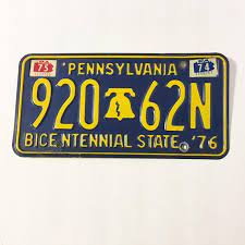 Vintage Car License Plate Pennsylvania Bicentennial State 1976 Car License Plate License Plate Old License Plates