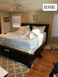 Bedroom Makeover Dark Furniture To Bright White With Wallpaper Accent Wall Nesting Brown Furniture Bedroom Bedroom Furniture Makeover Dark Bedroom Furniture