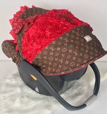 Designer Inspired Lv Car Seat Cover Red Infant Car Seat Etsy Baby Car Seats Infant Car Seat Cover Baby Doll Car Seat