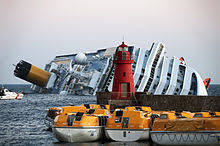 The titanic was 882 feet and 8 inches long (268 meters) and had a tonnage of 46,000. Costa Concordia Wikipedia