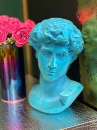 Large David Teal Blue or Olive Green Flocked Bust