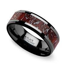 Red engagement rings for men. Beveled Red Dinosaur Bone Inlay Men S Wedding Ring In Black Ceramic