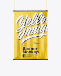 Glossy Banner Mockup Front View In Outdoor Advertising Mockups On Yellow Images Object Mockups Mockup Psd Mockup Free Psd Mockup Free Download