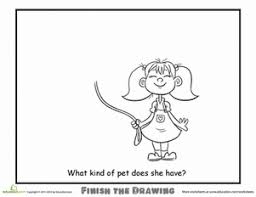 Finish The Drawing What Kind Of Pet Does She Have Worksheet Education Com Finish The Drawing Worksheets Drawings Drawing Prompt