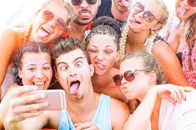 Close up image of caucasian young women holding slice of. Funny Faces Friends Taking Selfie On Sunny Vacation Day Group Stock Photo Picture And Royalty Free Image Image 60565279