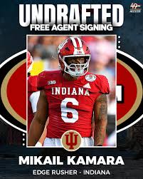 The San Francisco 49ers have signed 8 Undrafted Free Agents following the  2026 NFL Draft 49ers UDFA Signings: • EDGE Mikail Kamara - Indiana • TE  Khalil Dinkins - Penn State •