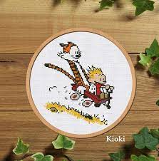 Birthday shirt and headband petites fleurs pillow tea cozy napkin. Cross Stitch Pattern Fun With Hobbes Counted Chart Pdf Cross Stitch Designs Cross Stitch Patterns Cross Stitch