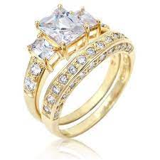 10k Yellow Gold And Square Baguette Cubic Zirconia Double Band Rings Liked On Polyvore F Square Wedding Rings Yellow Gold Wedding Ring Double Band Rings