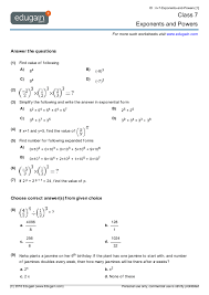 Algebra worksheets for 8th grade can be easily downloaded in pdf formats for free. Grade 7 Math Worksheets And Problems Exponents And Powers Edugain Global