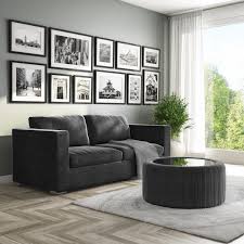 Ottomans are great for extra seating. Dark Grey Velvet Coffee Table With Ottoman Storage Clio Furniture123