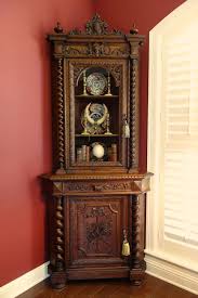Tall Antique French Carved Oak Barley Twist Corner Cabinet Renaissance Bookcase Renaissance Antique Oak Furniture Carved Furniture Barley Twist Furniture