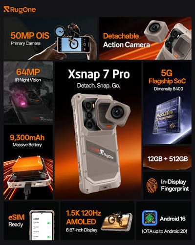 Explore the key features of the detachable action-camera rugged phone #RugOneXsnap7Pro at a glance. 📸 RugOne Now live on Kickstarter! Grab your Early Bird deal from US$899 Back now: https://www.kickstarter.com/projects/ rugone/rugone-xsnap-7-pro-rugged ...