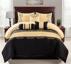 Black And Gold King Comforter Set 7 Pieces Complete Bedding Ensemble Black Gold Luxury Embroidery Comforter Set White And Gold Comforter Gold Comforter Queen Comforter Sets