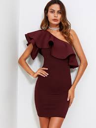 Shoespie Falbala One Shoulder Plain Women S Bodycon Dress Form Fitting Dress Short Bodycon Dress Skinny Bodycon Dress