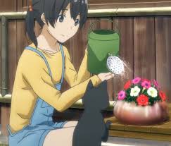 Chinatsu Kuramoto And Chito Chinatsu Is Taking Care Of The Flowers That Haru No Hakobiya Gave Her For Gift Flying Witch Anime Flying Witch Anime