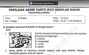 Soal Ulangan Semester 2 Kelas 3 Tema 5 Cuaca Sekolahdasar Net