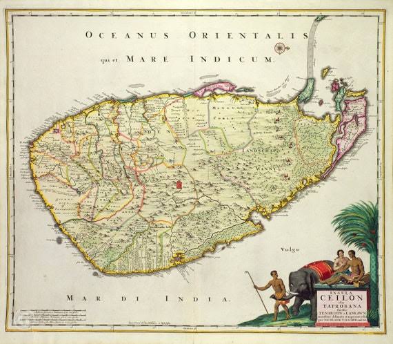 Ancient world maps, Antique maps, Nicholas Visher, Map of Ceylon, 1626, Ceylon Map, Old World Map, Digital Old World Map, World Maps