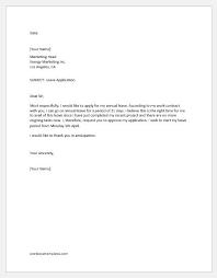 Leave application letter format for job. 10 Leave Application Letters For All Situations Word Excel Templates