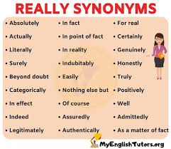 Really Synonym List Of 33 Useful Synonyms For Really In English My English Tutors Essay Writing Skills English Vocabulary Words English Vocabulary