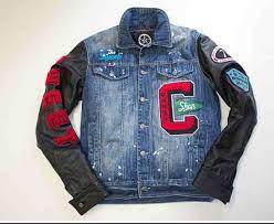 Mens Jean Jacket With Custom Patches And Leather Sleeves Denim Jacket Patches Jackets What To Wear Today