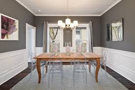 Charcoal Gray Dining Room W White Chair Railing Dark Hardwood Flooring Grey Dining Room White Wainscoting Dining Room Colors