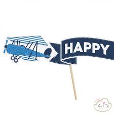 A boy flying an airplane with a happy birthday banner on the back. Cake Topper Happy Birthday Little Plane Yesido Cloud